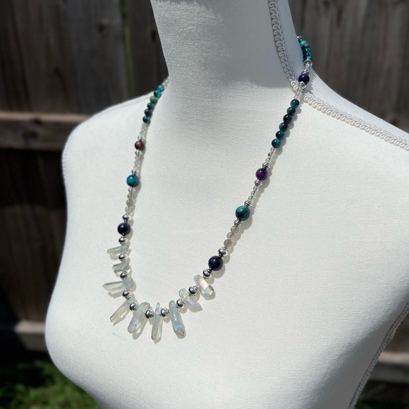 Handmade - Aura Quartz, Labradorite and Galaxy Tigers Eye Beaded Necklace - Picture 9 of 15